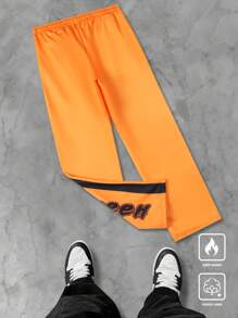 Manfinity EMRG Pantaloni de sport de Halloween pentru bărbați, în culoare uni, cu cravată în față și cu litere imprimate - Galben - Vizualizare 2
