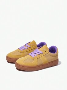 1 Pair Retro Fashion Sporty Lace-Up Color Block Casual Athletic Trainers, All Season - Yellow - View 3