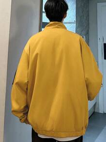 Manfinity EMRG 1 件男式前拉链长袖拼色休闲夹克 - 黃色 - 查看 2