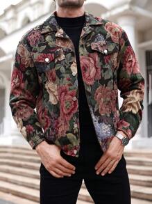 Manfinity Homme 男士花卉提花长袖休闲时尚夹克，春秋季彩色图案轻便夹克，适合朋友、丈夫、男朋友的礼物 - 彩色 - 查看 7