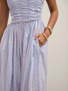 COSMINA Vestido sin tirantes plisado a rayas de verano para mujer