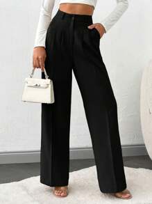 SHEIN Tall Quần ống rộng cạp cao cho nữ cao - màu đen - Xem 3