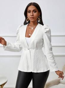 SHEIN Clasi White Textured Fabric Single-Breasted Jacket Fall Cloth For Women - White - View 1