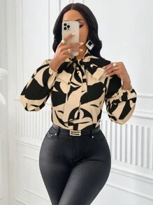 SOLERSUN 女士全身印花系带优雅长袖衬衫（印花多种多样），长袖上衣