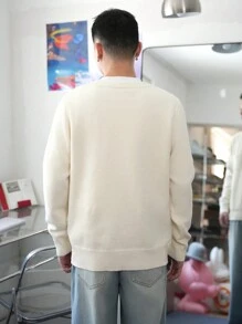Manfinity Hypemode Men's Solid Color Round Neck Long Sleeve Pocket Loose Casual Sweater, Autumn Winter - Beige - View 5
