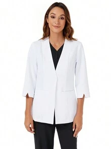 V-Neck 3/4 Sleeve Lab Coat, Halloween Cosplay Costume, White