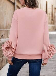 EMERY ROSE Women's Casual Raglan Sleeve Floral Embroidered Pullover Fall Sweatshirt - Pink - View 2
