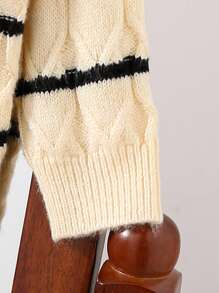 Cárdigan de punto a media altura con cuello en V y rayas para niña, chaqueta tejida casual y de abrigo, de moda para otoño