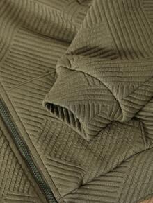 1pc Young Boys' Casual Stand Collar Solid Color Drop Shoulder Long Sleeve Jacket, Comfortable & Warm For Autumn/Winter - Army Green - View 6