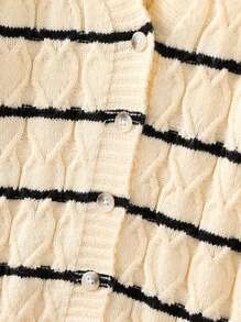 Cárdigan de punto a media altura con cuello en V y rayas para niña, chaqueta tejida casual y de abrigo, de moda para otoño