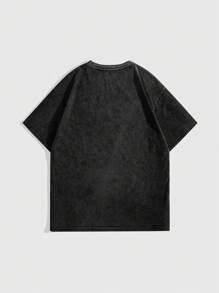 ROMWE Grunge Punk 女式哥特式复古仿旧蘑菇、蜘蛛网、文字图案印花扎染宽松 T 恤，街头风格，校园风 - 黑色 - 查看 2