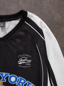 Manfinity VCAY Men's Digital Print Loose Fit V-Neck Long Sleeve Pullover Sweatshirt, For Fall Winter - Multicolor - View 4