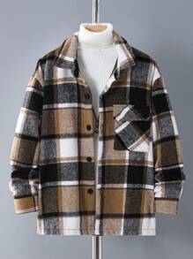 Teenage Boys' Plaid Woolen Casual Jacket, Fall
