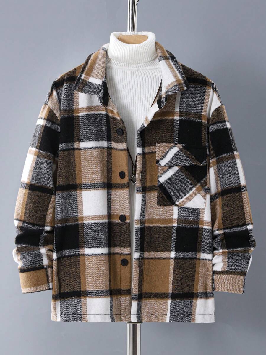 Teenage Boys' Plaid Woolen Casual Jacket, Fall