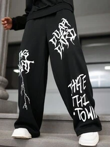 PAVTROS 男士系带徽标印花休闲运动裤，长款阔腿度假运动裤，适合丈夫、男朋友的礼物