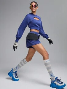 Innovista 女士两件套纯色镂空简约连帽卫衣和短裤运动套装，女童运动服套装秋季、网球、高尔夫、健身、日常休闲、跑步、秋季女装、返校、秋冬女装、运动服 - 藍色 - 查看 6