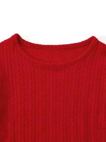 Tween Girl Fall Plain Leg-Of-Mutton Sleeve Knit Dress - Red - View 4