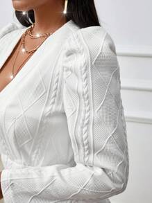 SHEIN Clasi White Textured Fabric Single-Breasted Jacket Fall Cloth For Women - White - View 7