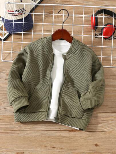 1pc Young Boys' Casual Stand Collar Solid Color Drop Shoulder Long Sleeve Jacket, Comfortable & Warm For Autumn/Winter