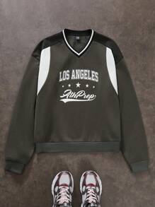 Manfinity VCAY Men's Loose V-Neck Long Sleeve Knit Pullover Sweatshirt, For Fall Winter - Multicolor - View 1