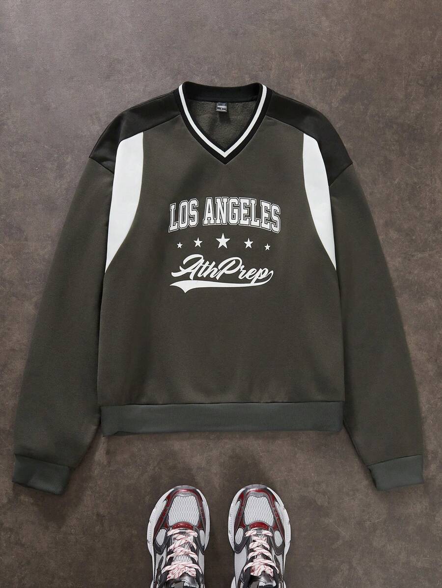 Manfinity VCAY Men's Loose V-Neck Long Sleeve Knit Pullover Sweatshirt, For Fall Winter - Multicolor - View 1