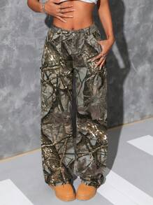 SHEIN ICON Camouflage Print Pocket Jeans, Casual Everyday Wear - Multicolor - View 4