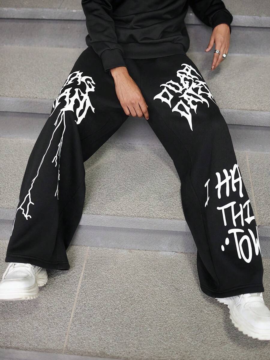 PAVTROS 男士系带徽标印花休闲运动裤，长款阔腿度假运动裤，适合丈夫、男朋友的礼物