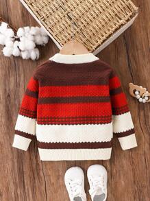 SHEIN Pullover Baby Jungen Gestrickt Rundhals Pullover Dick Warm Farbblock Gestreift Mode Lässig Alltagskleidung Herbst Winter Patchwork Geeignet für Herbst Winter Innen Außen Urlaub - Verschiedenfarbig - Übersicht 2