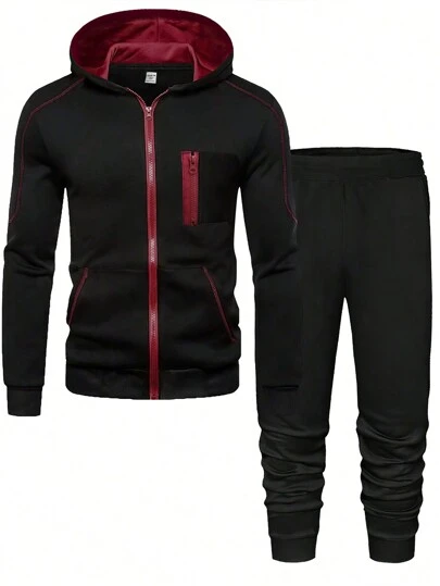 SHEIN Minimalistisk och elegant ultracool personlig enfärgad huvtröja för tonårspojkar, stickad 2-i-1-outfit för hösten, avslappnad sportig