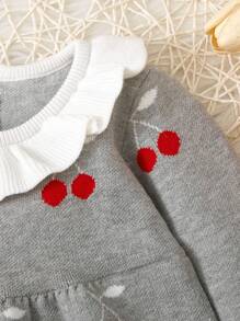 Baby Girl Long Sleeve Cherry Pattern Sweater Dress - Light Grey - View 6