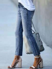 全新休闲百搭百搭双排扣水洗牛仔7/8裤