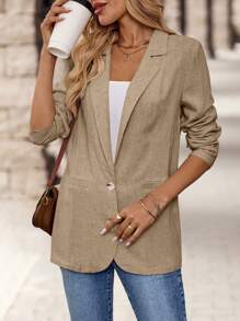 EMERY ROSE Damen Sommer Leinenjacke im Blazer-Stil