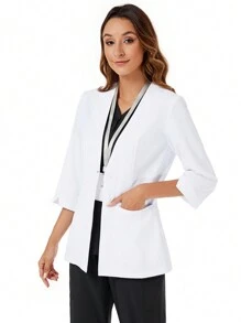 V-Neck 3/4 Sleeve Lab Coat, Halloween Cosplay Costume, White
