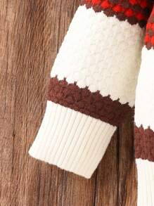 SHEIN Pullover Baby Jungen Gestrickt Rundhals Pullover Dick Warm Farbblock Gestreift Mode Lässig Alltagskleidung Herbst Winter Patchwork Geeignet für Herbst Winter Innen Außen Urlaub - Verschiedenfarbig - Übersicht 5
