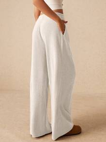 Poéselle Damen-Kleidung für den Herbst, weite Sweathose, Hose mit niedriger Taille, bequeme Hose, Lässig Hose, weite Hose, Damenhosen, Damenbekleidung unten, Streetwear, Winterkleidung - Aprikosenfarben - Übersicht 5