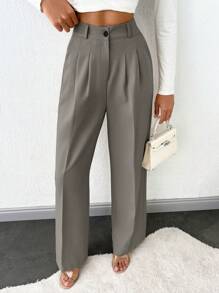 SHEIN Tall 高腰阔腿女式西装裤 - 灰色 - 查看 5