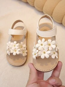 1 Đôi dép hở mũi trang trí hoa thời trang, thoáng khí và nhẹ cho bé gái sơ sinh, thích hợp mặc trong nhà, ngoài trời và dự tiệc - trắng - Xem 6