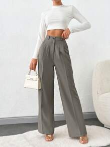 SHEIN Tall 高腰阔腿女式西装裤 - 灰色 - 查看 4