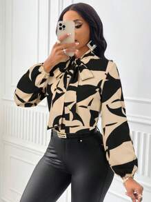 SOLERSUN 女士全身印花系带优雅长袖衬衫（印花多种多样），长袖上衣