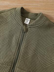 1pc Young Boys' Casual Stand Collar Solid Color Drop Shoulder Long Sleeve Jacket, Comfortable & Warm For Autumn/Winter - Army Green - View 3