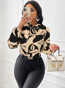 SOLERSUN 女士全身印花系带优雅长袖衬衫（印花多种多样），长袖上衣