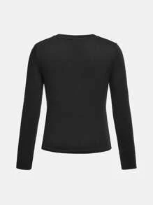 SHEIN Tween Girls' Fitted Casual Long Sleeve T-Shirt With Blurry Skull Pattern And Round Neckline