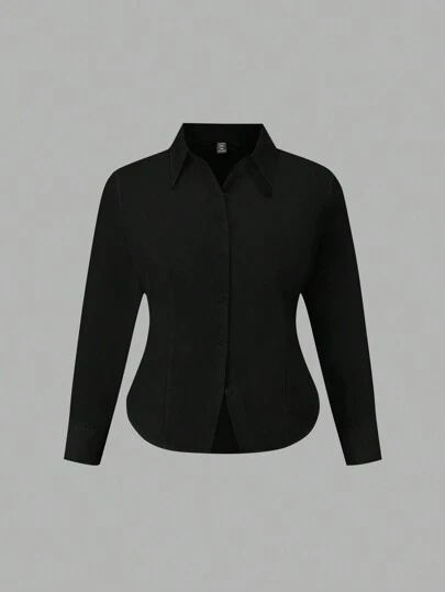 SHEIN EZwear Plus Size Cotton Waist Cinched Commuter Blouse