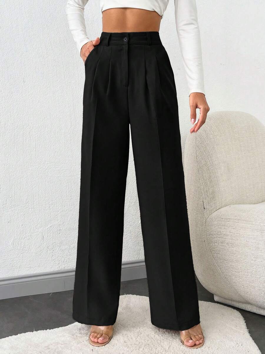 SHEIN Tall Quần ống rộng cạp cao cho nữ cao - màu đen - Xem 1
