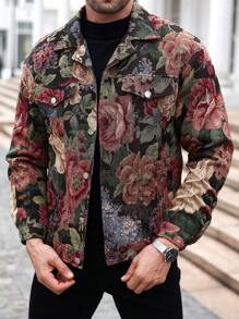 Manfinity Homme 男士花卉提花长袖休闲时尚夹克，春秋季彩色图案轻便夹克，适合朋友、丈夫、男朋友的礼物 - 彩色 - 查看 8