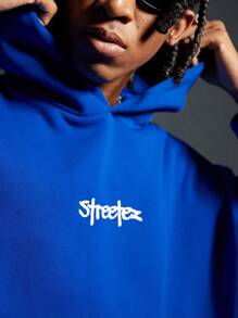 Manfinity VCAY Men's Loose Fit Printed Crew Neck Long Sleeve Hooded Knit Pullover, For Fall Winter - Blue - View 5