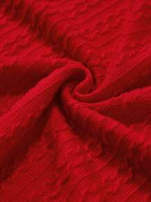Tween Girl Fall Plain Leg-Of-Mutton Sleeve Knit Dress - Red - View 3