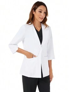 V-Neck 3/4 Sleeve Lab Coat, Halloween Cosplay Costume, White