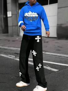 2pcs/Set New American Style Printed Hoodie & Sweatshirt Outfit, Spring & Autumn - Multicolor - View 4