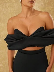 Hauture Elegant Off-Shoulder Zipper Back Hollow Slim Fit Christmas Dress - Black - View 5